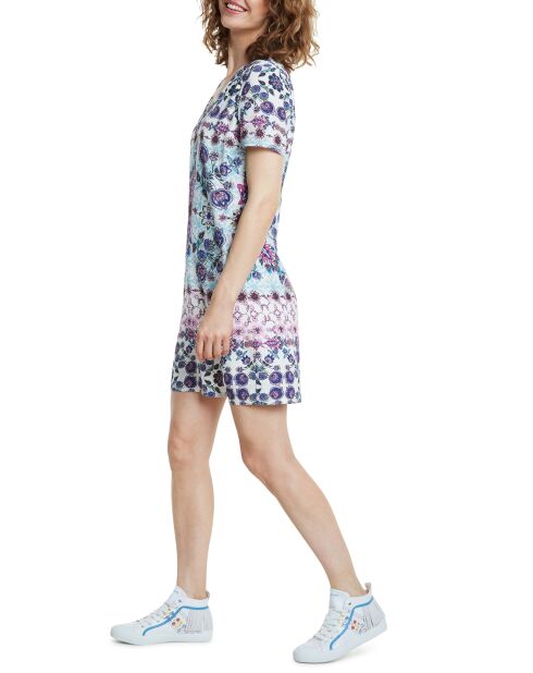 Robe manches courtes bleu/rose