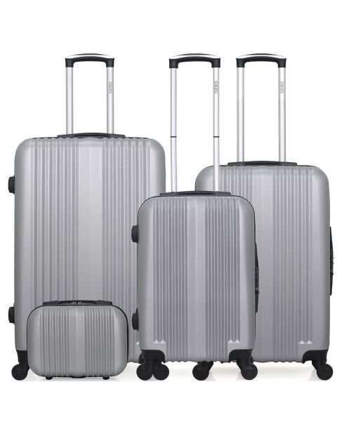 3 Valises 4 roues Lipari-C 32/49/59/71 cm & Vanity argentés