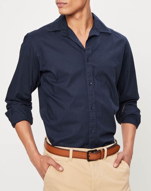 Chemise droite manches longues bleu foncé