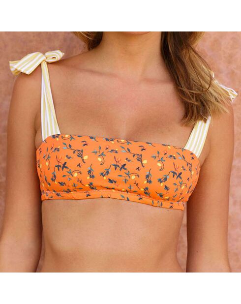 Top de bikini tipo bandeau naranja mandarina Tamara