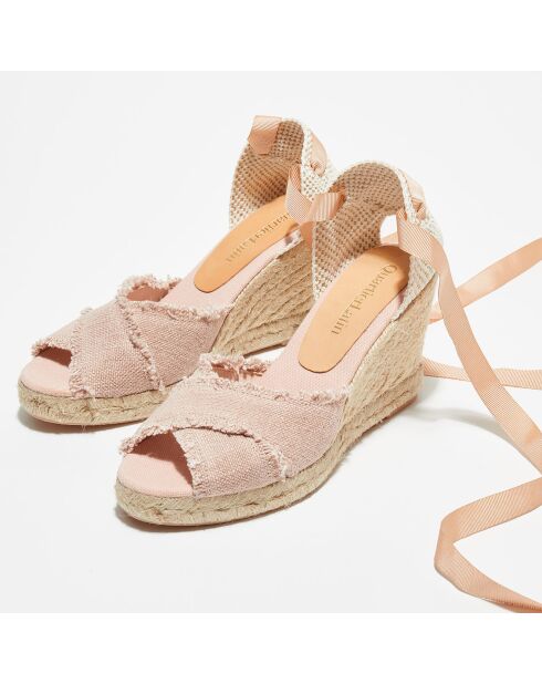 Hellrosa Sandalen mit Keilabsatz - 8,5 cm Absatz