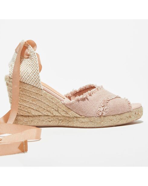 Hellrosa Sandalen mit Keilabsatz - 8,5 cm Absatz