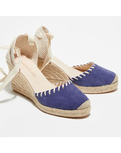 Espadrilles en Velours de Cuir bleues - Talon 9 cm