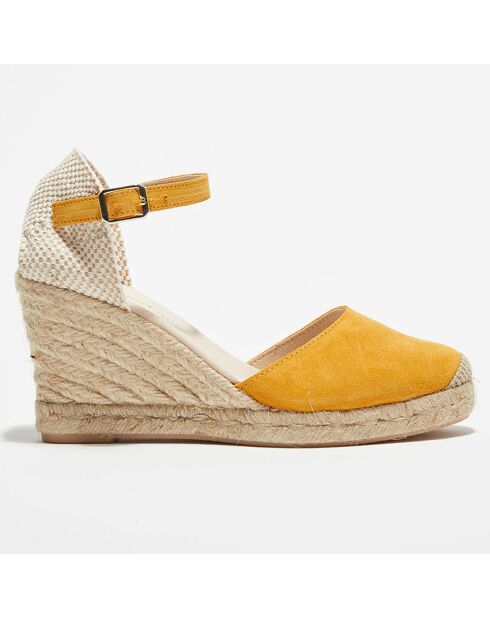 Espadrilles en Velours de Cuir moutarde - Talon 9 cm
