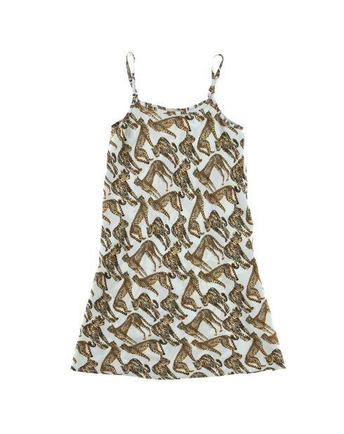 Fließendes und hellblau/braunes Paidge-Kleid mit Leopardenmuster