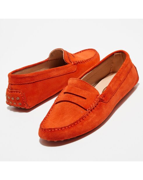 Mocassins en Velours de  Cuir  Nola  orange