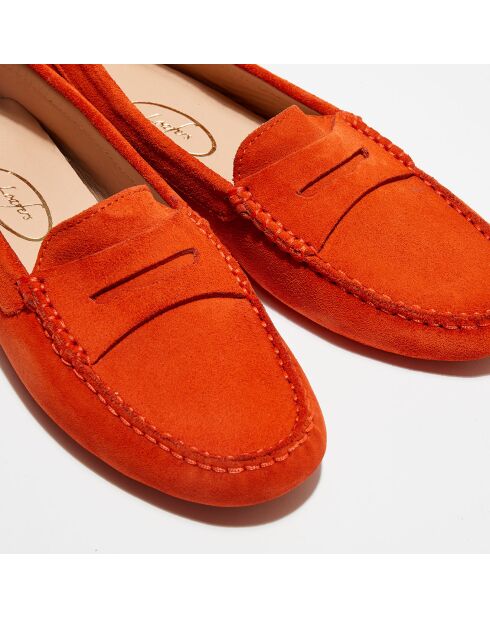 Mocassins en Velours de  Cuir  Nola  orange