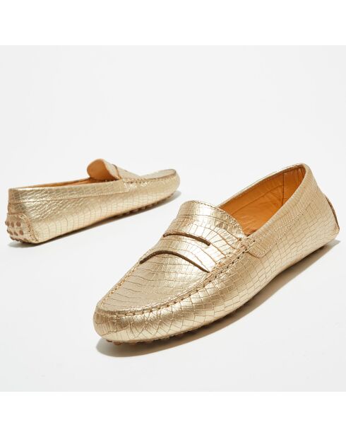 Mocassins en Cuir Croco dorés