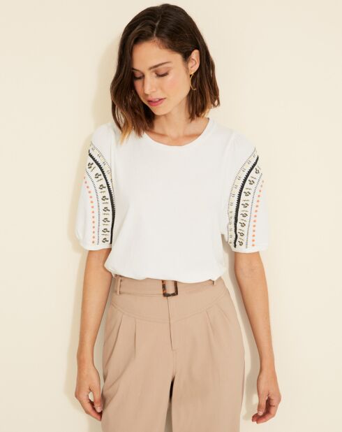Besticktes ecrufarbenes Top Audrey