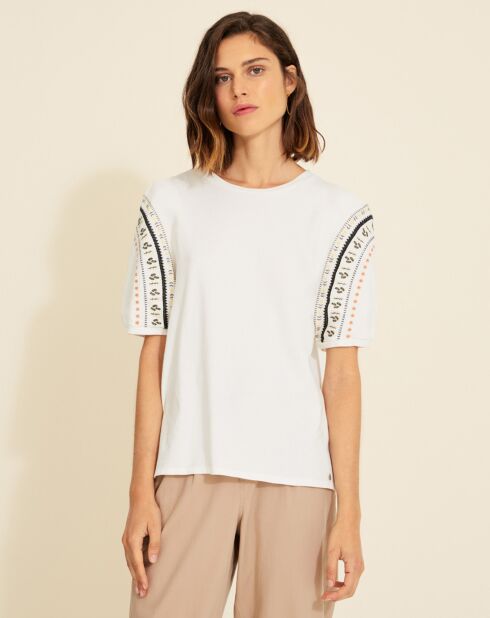 Besticktes ecrufarbenes Top Audrey