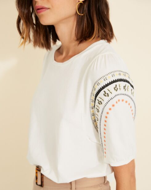 Besticktes ecrufarbenes Top Audrey