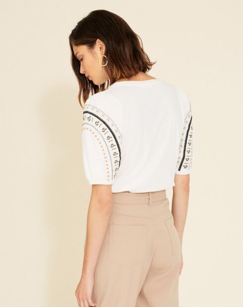 Besticktes ecrufarbenes Top Audrey
