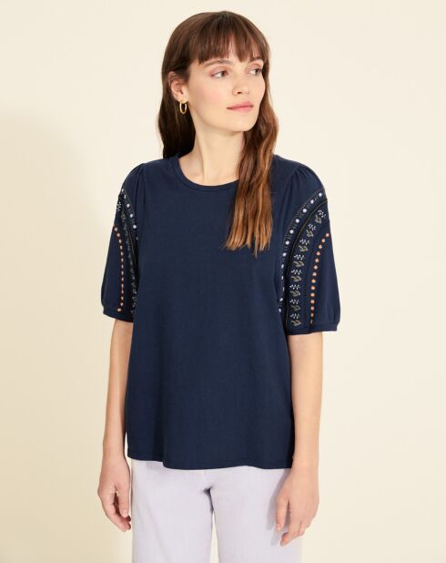 Marineblaues besticktes Top Audrey