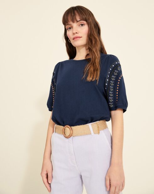 Marineblaues besticktes Top Audrey