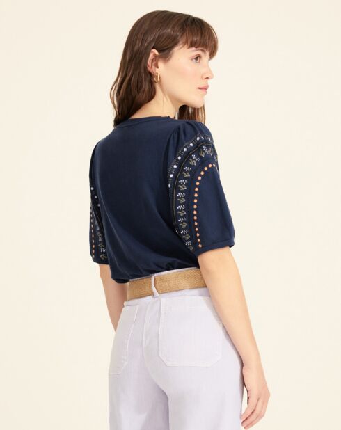 Marineblaues besticktes Top Audrey