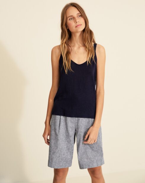 Marineblauwe tanktop van 100% linnen Elea