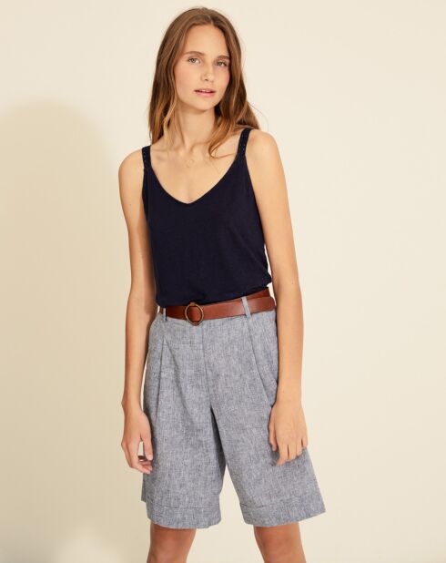 Marineblauwe tanktop van 100% linnen Elea