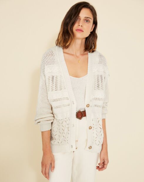 Gilet en Lin mélangé maille fantaisie Daisy écru