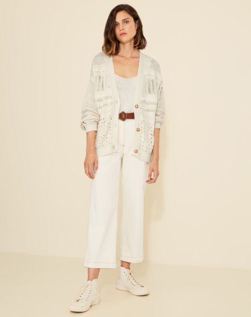 Gilet en Lin mélangé maille fantaisie Daisy écru