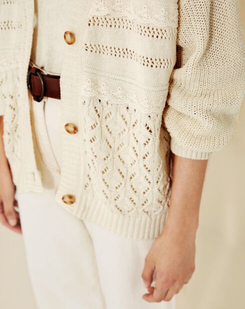 Gilet en Lin mélangé maille fantaisie Daisy écru
