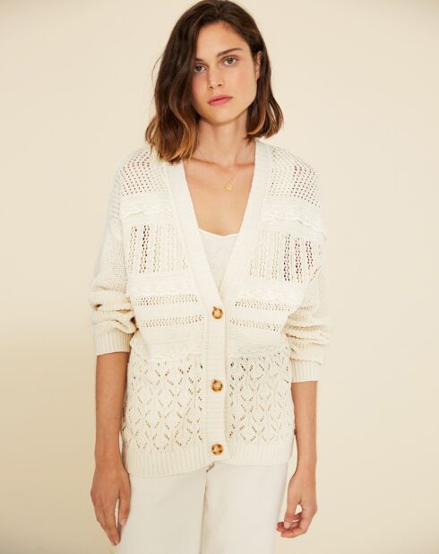 Gilet en Lin mélangé maille fantaisie Daisy écru