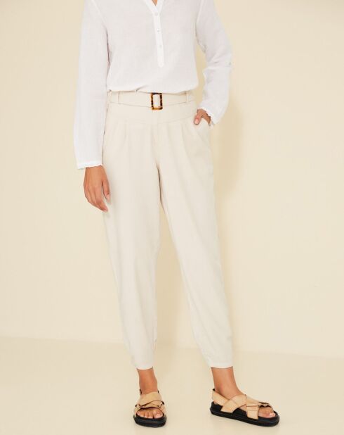 Sophie beige rechte broek met riem