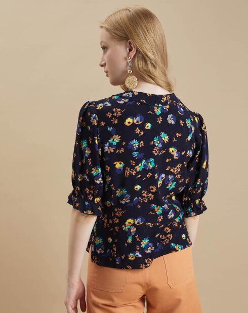 Blouse Hesse à fleurs marine