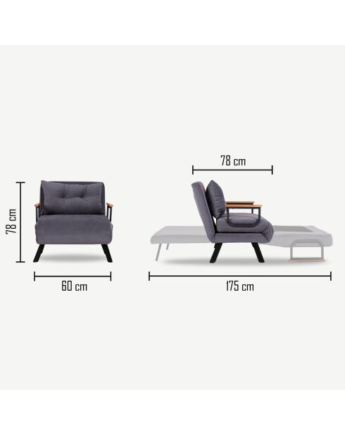 Fauteuil convertible Sando gris - 60x50x42 cm