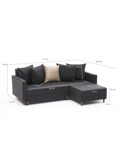 Canapé d'angle droit convertible Aydam anthracite - 215x80x135 cm