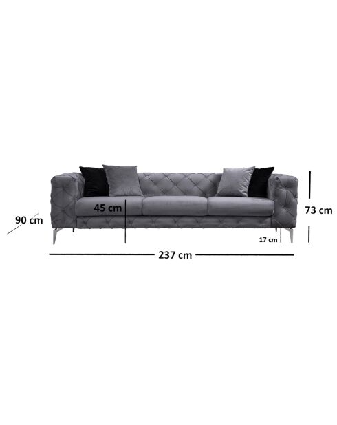 Canapé 3 places Como anthracite - 237x90x73 cm