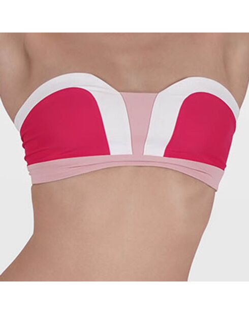 Haut de Maillot Aurélie en matière recyclée fuchsia/rose/blanc