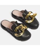 Mules de cuero negros Go Crazy