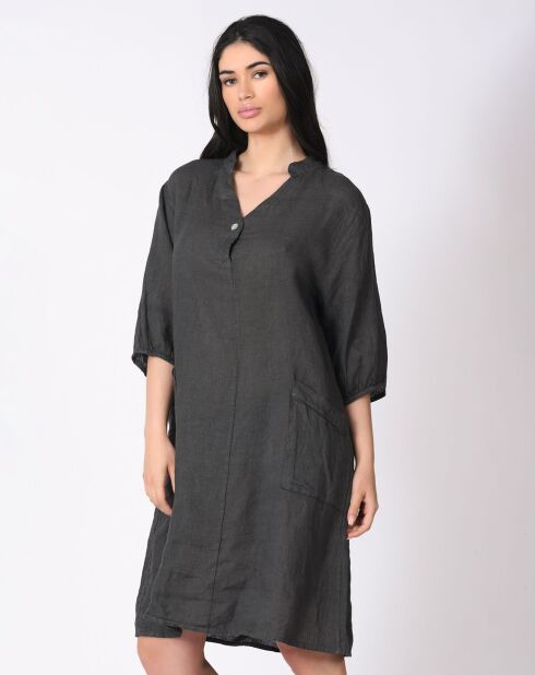 Robe 100% Lin Camélia gris anthracite