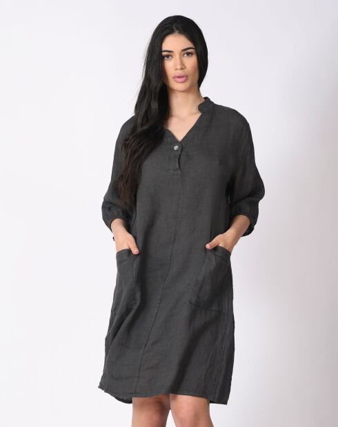 Robe 100% Lin Camélia gris anthracite