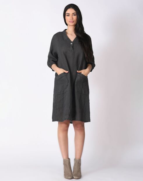 Robe 100% Lin Camélia gris anthracite