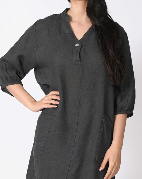 Robe 100% Lin Camélia gris anthracite