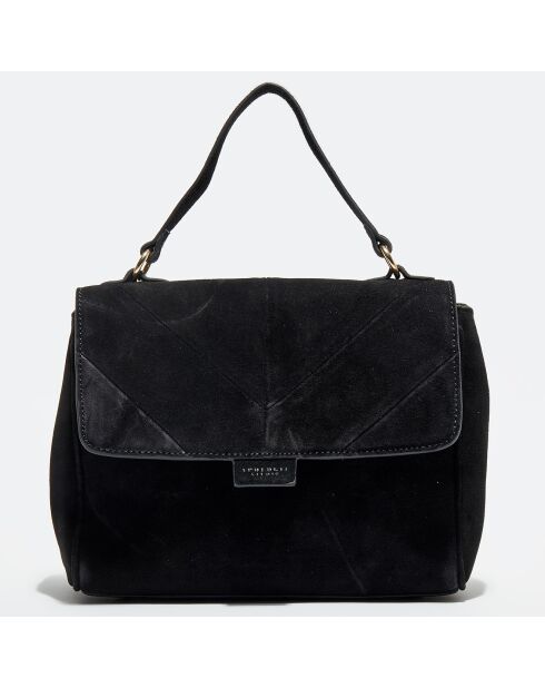 Sac à main en Velours de Cuir avec bandoulière Anais noir - 20x25x10 cm