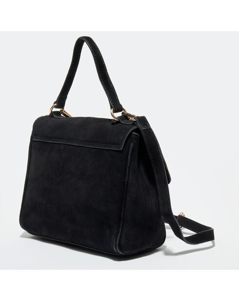 Sac à main en Velours de Cuir avec bandoulière Anais noir - 20x25x10 cm