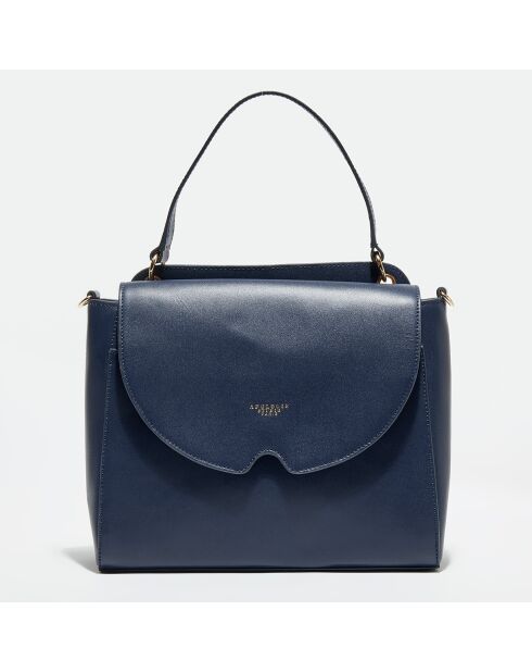 Sac à main en Cuir Elise bleu marine - 34x31x14 cm