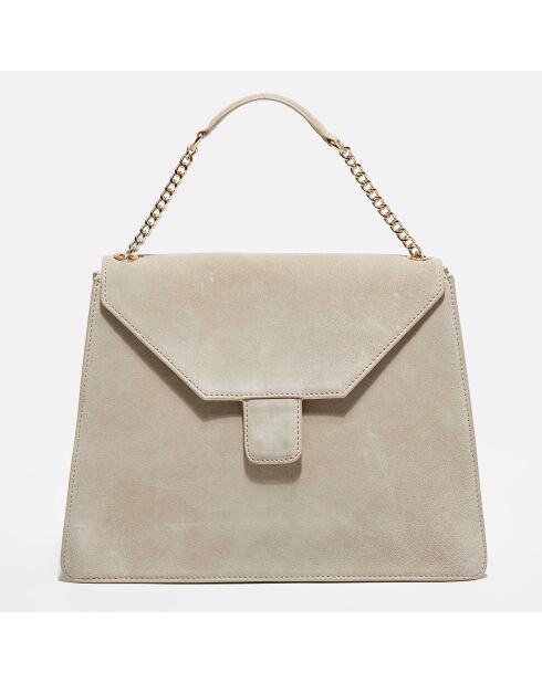 Sac à main en Velours de Cuir avec bandoulière Marina beige - 34x31x14 cm