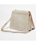 Sac à main en Velours de Cuir avec bandoulière Marina beige - 34x31x14 cm