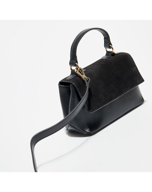 Mini Sac à main en Cuir & Velours de Cuir Emy noir - 12x17x8 cm