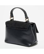 Mini Sac à main en Cuir & Velours de Cuir Emy noir - 12x17x8 cm