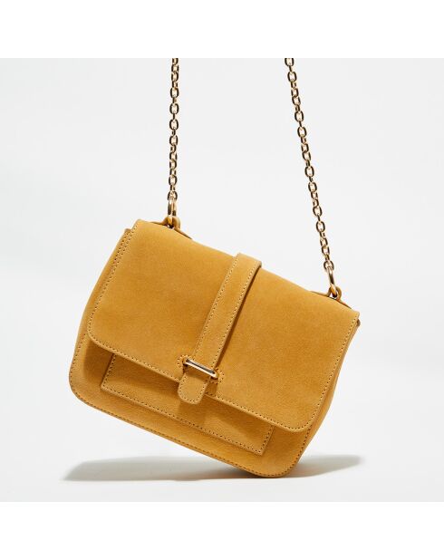 Petit Sac bandoulière en Velours de Cuir Claire ocre - 16x20x8 cm