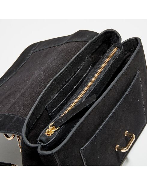 Petit Sac bandoulière en Velours de Cuir Claire noir - 16x20x8 cm