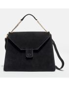 Sac à main en Velours de  Cuir avec bandoulière Marina noir - 34x31x14 cm