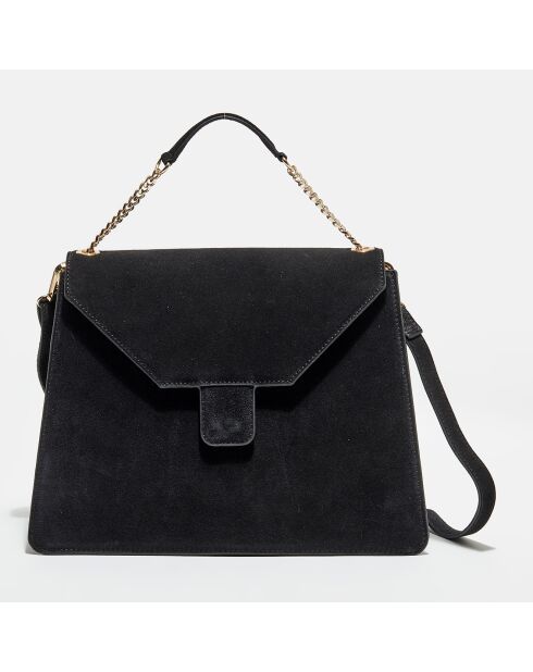 Sac à main en Velours de  Cuir avec bandoulière Marina noir - 34x31x14 cm