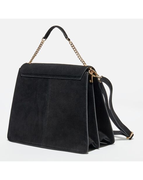 Sac à main en Velours de  Cuir avec bandoulière Marina noir - 34x31x14 cm