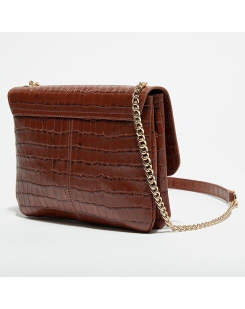 Sac bandoulière en Cuir croco Sarah brandy - 18x23x8 cm