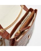 Sac bandoulière en Cuir croco Sarah brandy - 18x23x8 cm